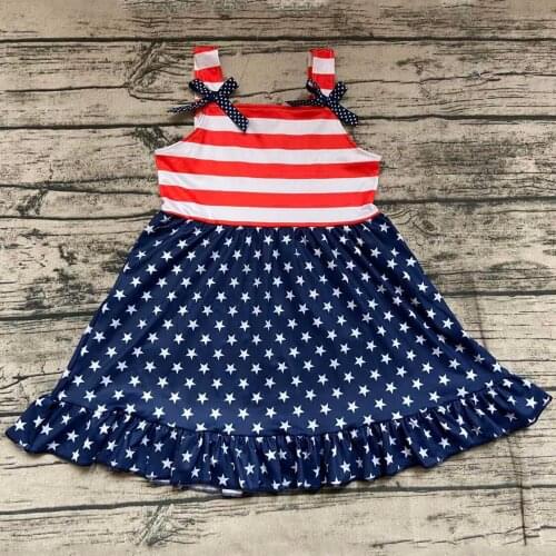 July 4th Dress Summer Girls Kidswear Dot Ruffles Suspender Skirt Children Boutique Clothing Milk Silk