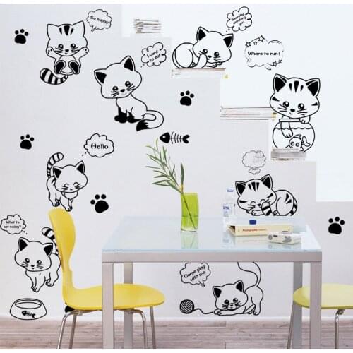 Lovely 8 White Cute Cats Wall Sticker Moder Cat Wall Stickers Girls Vinyl Home Decor Cute Cat Living Room Children Room