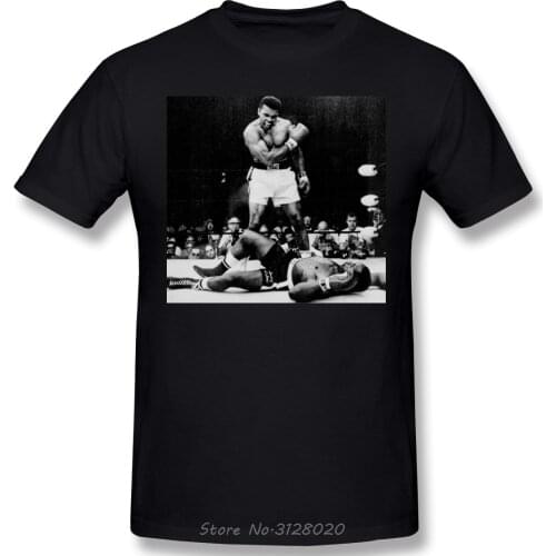Men Cotton T Shirt Graphic Plus Size T-shirt Letter Print Muhammad Ali Knocks Out Sonny Liston Graphic Oversized Tshirt Tees