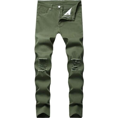 Mens jeans spring High street Hip hop ripped denim jeans men trousers fashion Solid Straight slim fit skinny jeans men