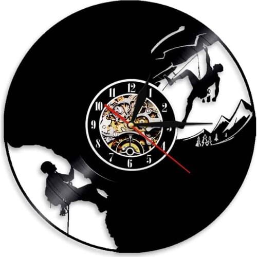 Men Climbing Vinyl LP Record Wall Clock Positive Mountain Climbing Inspirational Artwork Silent Sweep Clock Wall Watch GYM Decor