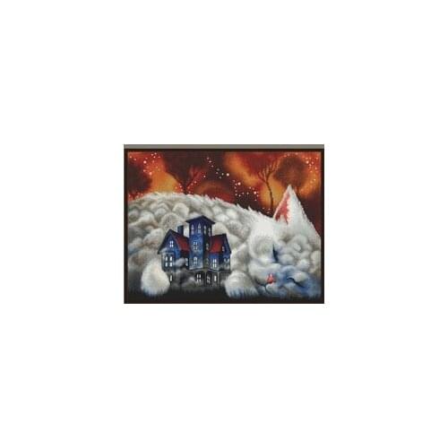 Sleep cat night snowing patterns Counted Cross Stitch DIY Cross Stitch Kits Embroidery