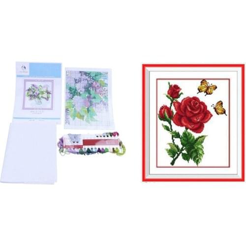 2Set DIY Hand Knitting Count Cross Stitch Set Embroidery Set 14CT Purple Lilac Pattern Cross Stitch