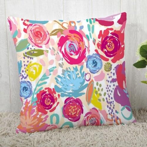 Custom Pillow Cases Flower Pattern Square Pillowcase Christmas Zippered Pillow Cover 40*40cm,45*45cm(One Side)