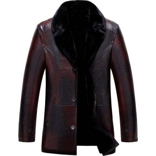 New Winter Leather Jacket Men British Style Fur Coat Single Breasted Thick Men Leather Jackets Casual Trench Coat Oversize 5XL