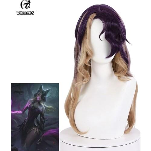 ROLECOS Game LOL Coven Ahri Cosplay Wig Mixed Color Long Curly Wig Halloween Women Hair Heat Resistant Synthetic Hair