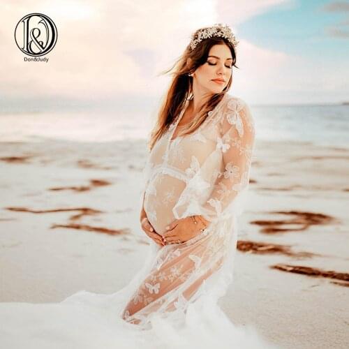Don&Judy White Butterfly Embroidery Tulle Maternity Dress Prom Party Evening Gown Dresses For Photoshoot Photography Prop