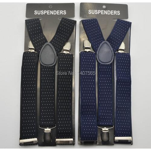 Mens Suspender 3.5cm women Big plussize Suspenders black navy blue dot 3 Clip-on Y Braces Elastic Suspender 100cm 110cm 120cm
