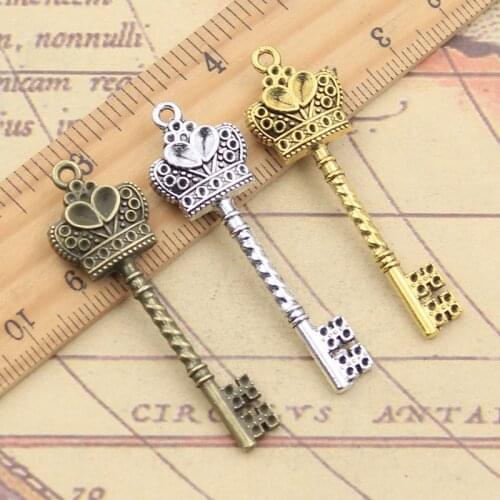 10pcs Charms 3D Key Crown Key 61x21x8mm Tibetan Bronze Silver Color Pendants Antique Jewelry Making DIY Handmade Craft