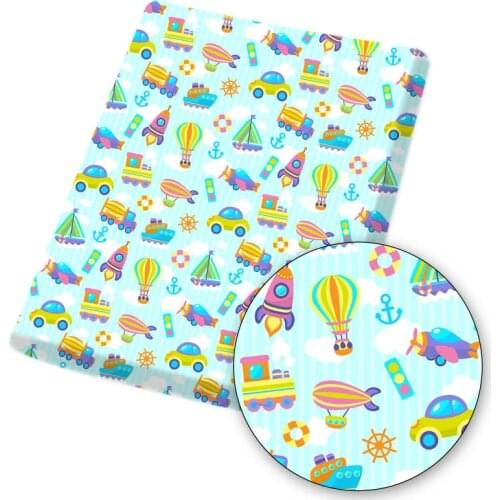 Polyester Cotton Fabric Bus Rocket Cartoon Printed Cloth Sheets Home Textile Garment Sewing Material Crafts Making 45*145cm 1pc