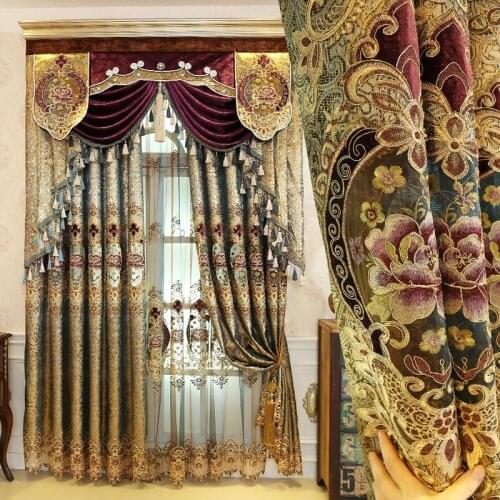High-end Luxury European Embroidered Curtains Window Screen Tulle Living room Bedroom Blinds Villa Golden Finished Drapes