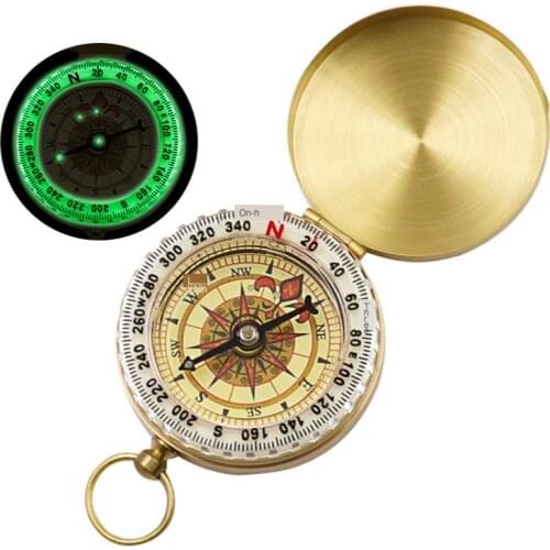 Clamshell Camping Hiking Pocket Brass Golden Compass Portable Compass Navigation for Outdoor Activities with Noctilucence
