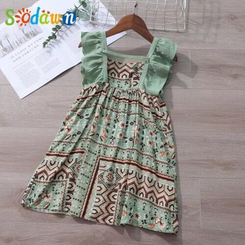 Sodawn Summer Floral Girl Dress Creative Printed Princess Party Fashion Dress Kids Clothes For Girl Children Dress
