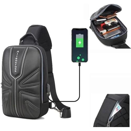 SUUTOOP Mens Anti-theft USB Shoulder Bag PVC Cross Body Sling Chest Bags Travel Crossbody Pack Casual Messenger Pack For Male
