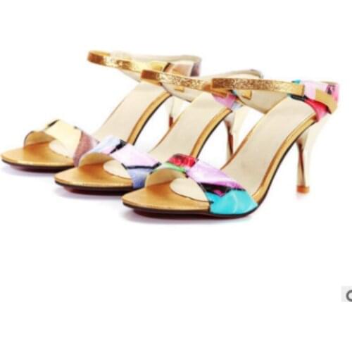 Female Glitter Patchwork Decorative Sexy High Heel Big Size 34-44 comfortable Slippers For Ladies Girls Yellow/Red/Blue Slides