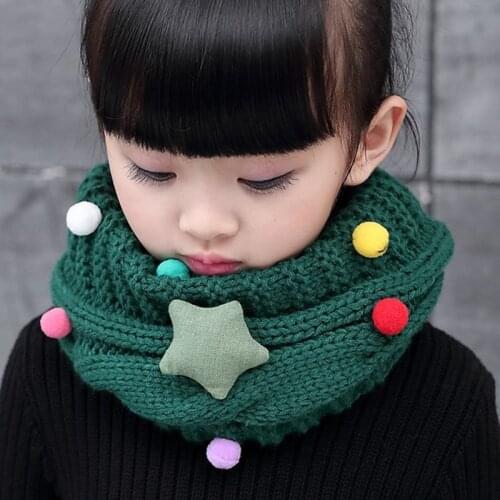 2020 Winter Warm Kids Scarves Children Scarf for Boys Girls Stars Fur Balls Knitted Scarf Collar Neck Ring шарф детский bufanda