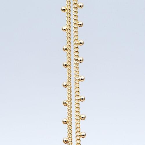 Gold Curb Chain with Ball Charms, 18K Gold plated Brass, Quality Chain for DIY Necklace Wholesale (#LK-253-1)/ 1 Meter=3.3ft