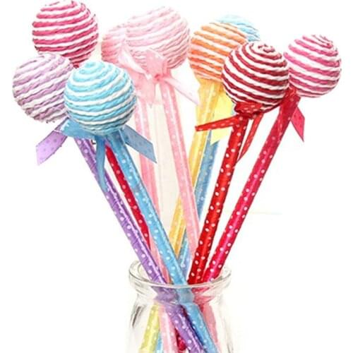 10PC Korea Creative Gift Stationery Items Candy Color Pen Spherical Lollipop Bow Shape Ballpoint Pen Student Prize School Suppli