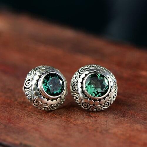 2018 Earrings Fashion Jewelry Crystal Earrings Antique National Wind Pattern Round Female Anti Allergy Earrings Accessories