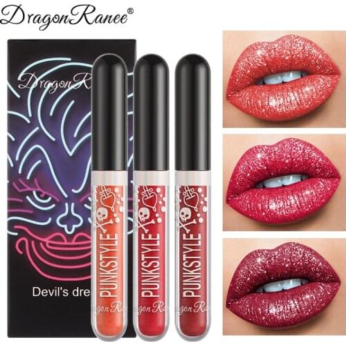 3pcs shiny diamond lipstick Halloween Lip Gloss Shiny Metal Lipstick waterproof Lasting Non-stick Cup Makeup Set cosmetics TSLM1