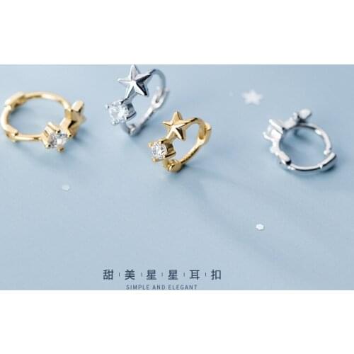 8mm 10mm 18K Gold Real. 925 Sterling Silver jewelry Prong CZ Star ear hoop huggie earrings Piercing C-G7551