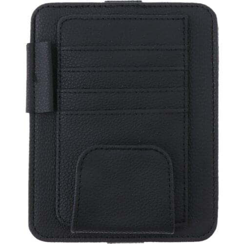 Car Sun Visor PU Leather Storage Case Sunglasses Holder Sunshade Interior Organizer Sleeve Wallet Clips Mount