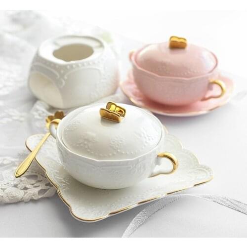 British Afternoon Tea Cup Series Plates Set Royal Birds Nest Bowl Milk Cans Stew Pot Tremella Soup Bowl