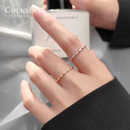 Colusiwei Vintage 925 Sterling Silver Simple Clear CZ Stackable Opening Slim Ring for Women Adjustable Finger Ring Fine Jewelry