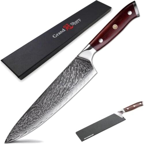 Damascus Kitchen Knife vg10 Japanese Damascus Knives Chef Knife Damascus Steel Rose wood Handle Gift Box Protective Sheath Tools