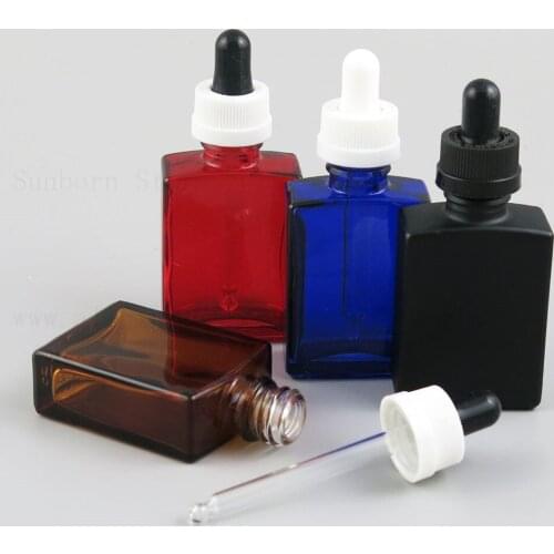 20pcs 30ml 1 oz Square Amber Clear White Blue eliquid Glass Bottle e liquid Perfume Dropper Essential Oil Bottles