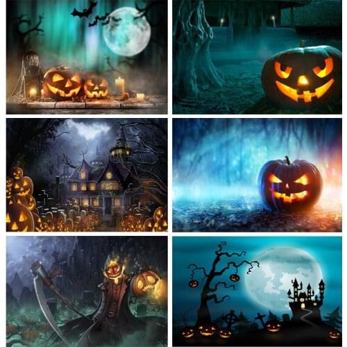 Halloween Backdrop Pumpkin Lantern Forest Moon Tombstone Baby Photography Background For Photo Studio Props 2182 XZR-03
