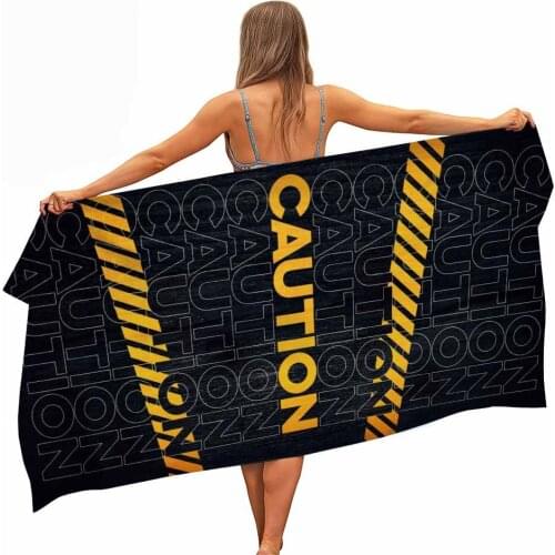 HELENGILI Caution Microfiber Pool Beach Towel Portable Quick Fast Dry Sand Outdoor Travel Swim Blanket Thin Yoga Mat