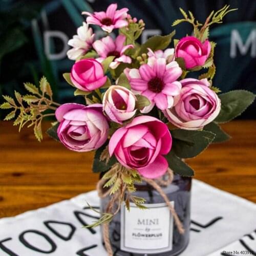 Autumn fake tea rose silk flower fall Gerbera Daisy artificial plastic flower for wedding home accessories decoration room decor