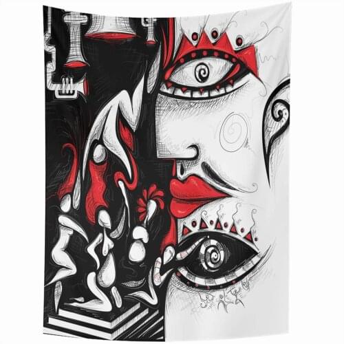 Red Color Artwork Woman Faces Eye Music Sound Hair Fashion Goddess Abstract Tattoo Painting Custom