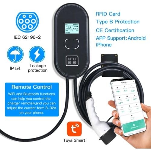 EV Charging Station 32A Level2 Charger 220v-240v Electric Vehicle NEMA 6-50 Plug 16Feet Cable EVSE SAE J1772 Wallbox