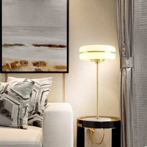 Pure copper round round glass personalized table lamp American luxury designer living room study Bedroom Table Lamp