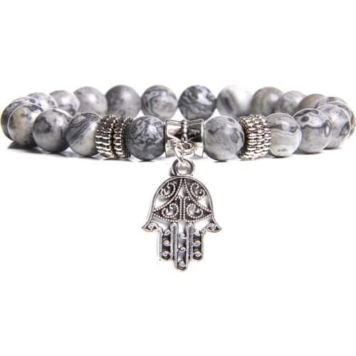 Hot New Bracelet Natural Stone Fatima Bracelet Evil Eye Jewelry Palm Elasticity Ladies Fashion Beaded Gift