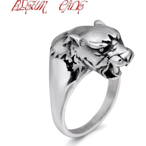 Punk Titanium Steel Soldier Domineering Leopard Head Ring Men Stainless Steel Unique Animal Ring Cool Biker Punk Rock Style