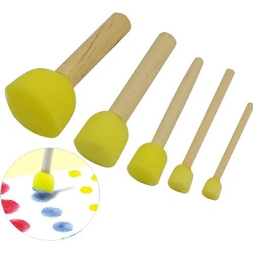 5PCS/Set Yellow Sponge Brush Seal Sponge Paint Brush Original Wooden Handle Children Painting Graffiti Kids Toy DIY Doodle Paint