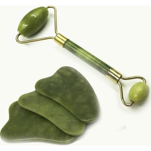 Newest Facial Massage Roller Guasha Board Double Heads Natural Jade Stone Relaxation Slimming Neck Thin Lift Face Lift Body Skin