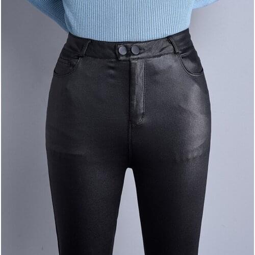 New Winter Fleece Matte PU Leather leggings Women Fashion Rivets Push Up Pencil Pants Casual Solid Slim Lady Leggins B4847