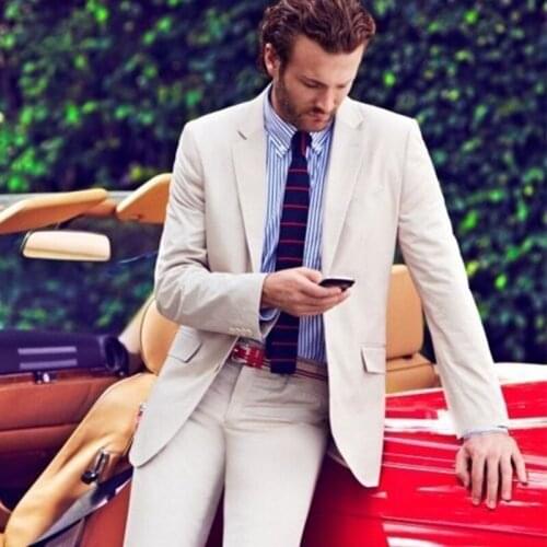 ANNIEBRITNEY Ivory 2 Piece Slim Men Business Suit Tailor Made Groom Wedding Tuxedo 2 Piece Prom Wedding Business Men Suit Set