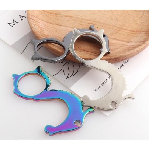 No-Touch Door Opener Cat shape door opener Pusher Stylus Hygienic rainbow color DIY Key chain Christmas gifts