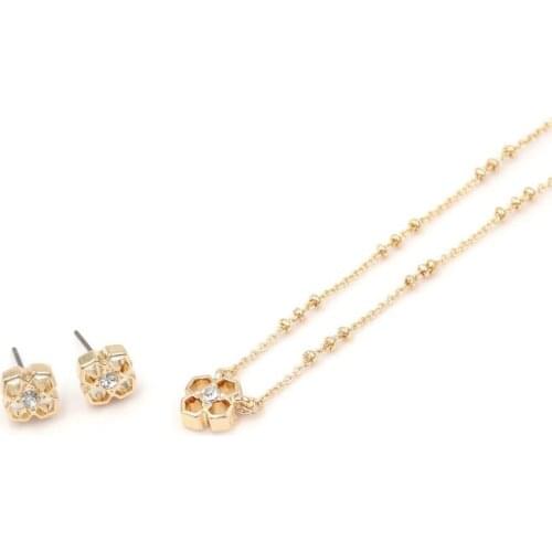 Clear Crystal Floral Leaf Small Cut Dot Chain Pendant Choker necklace for women