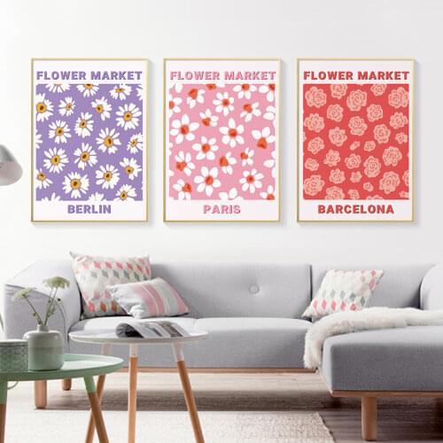 Nordic Flower Market Posters and Prints Barcelona Paris Berlin Decorative paintings Wall Art Pictures for Living room Decoration