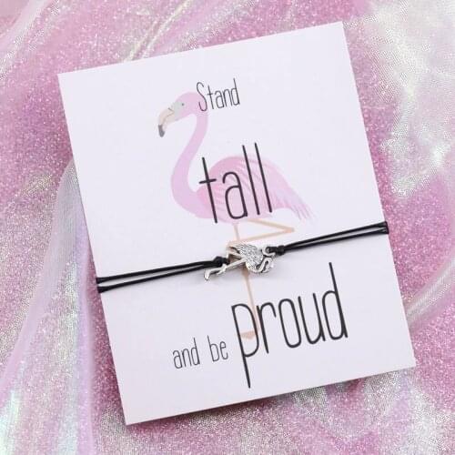 Friend Gift Flamingo Wish Bracelet Flamingo Birds Charms Pendant Friendship Bracelet Unisex Flamingo Jewelry Gift with Card