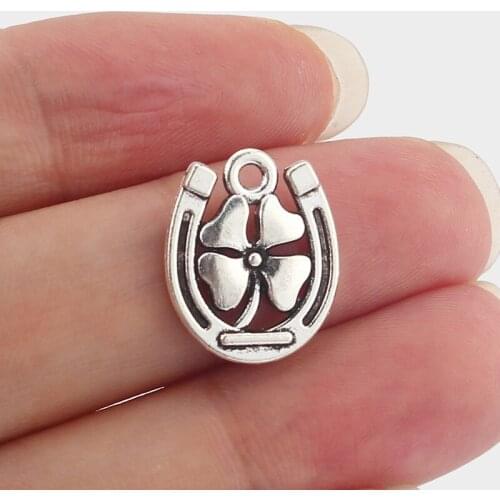 20PCS Lucky Horseshoe Flower Charms Pendants for DIY Necklace Making Jewelry Findings 17x15mm