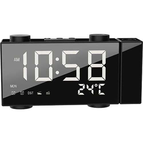 Projection Alarm Clock for Bedroom, Ceiling Projector Clock, Alarm Clock, Large Digtal LED Display, Dimmer USB Charger