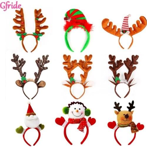 Girls Bells Christmas Decorations Deer Headband Costume Kids Ornaments Gifts Party Accessories Glitter Fabric Children Hair Hoop