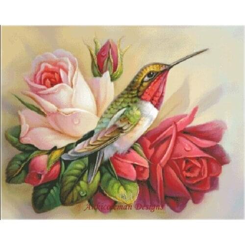 Needlework for embroidery DIY DMC High Quality - Counted Cross Stitch Kits 14 ct Oil painting - Hummingbirds in Roses